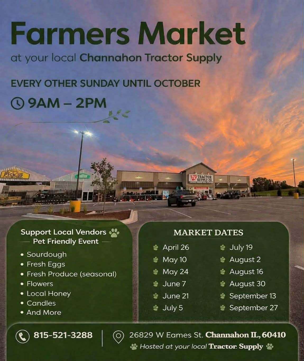 Channahon Tractor Supply Farmers Market season schedule flyer